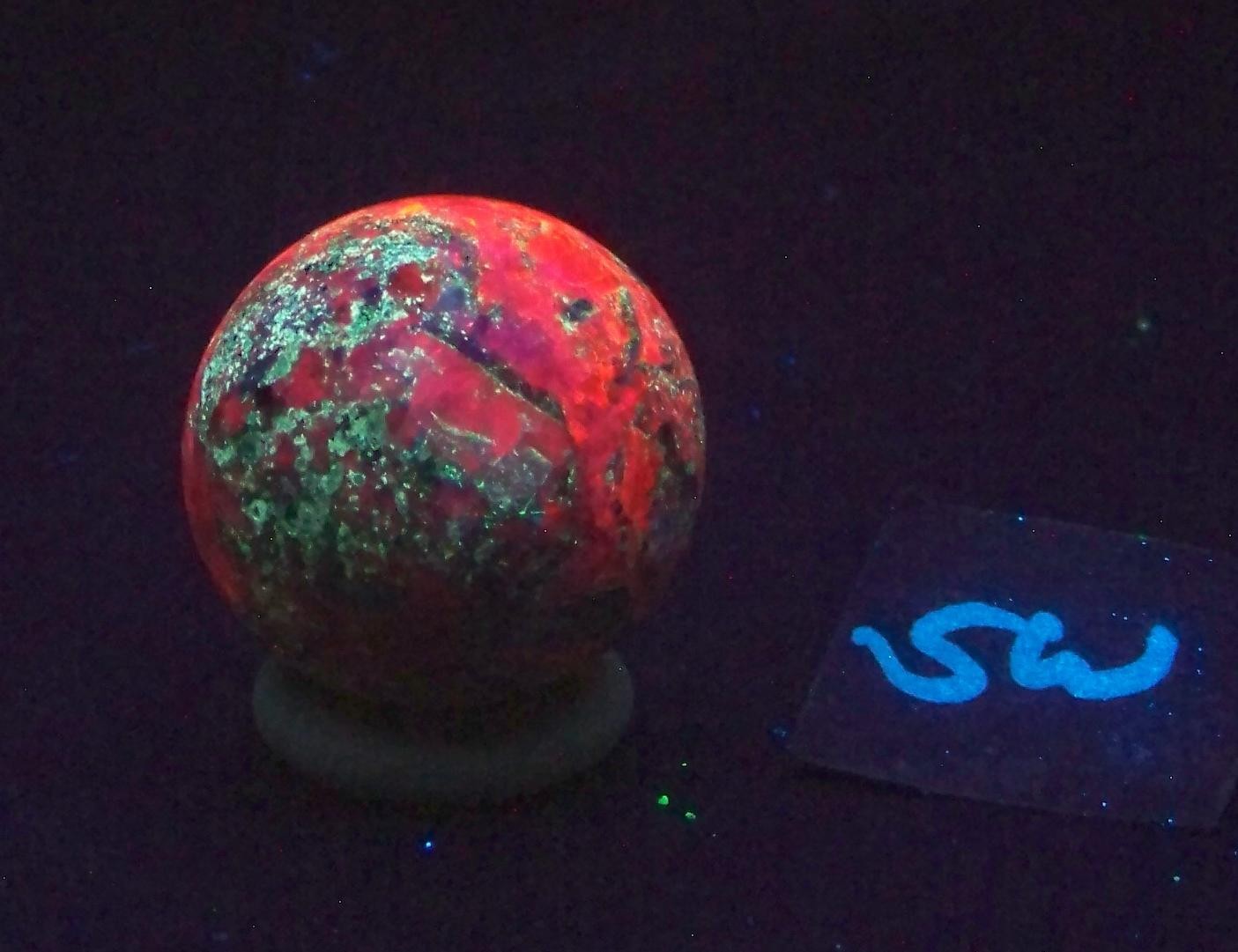 Fluorescent Willemite and Calcite 33mm Sphere for UV Collection 6540