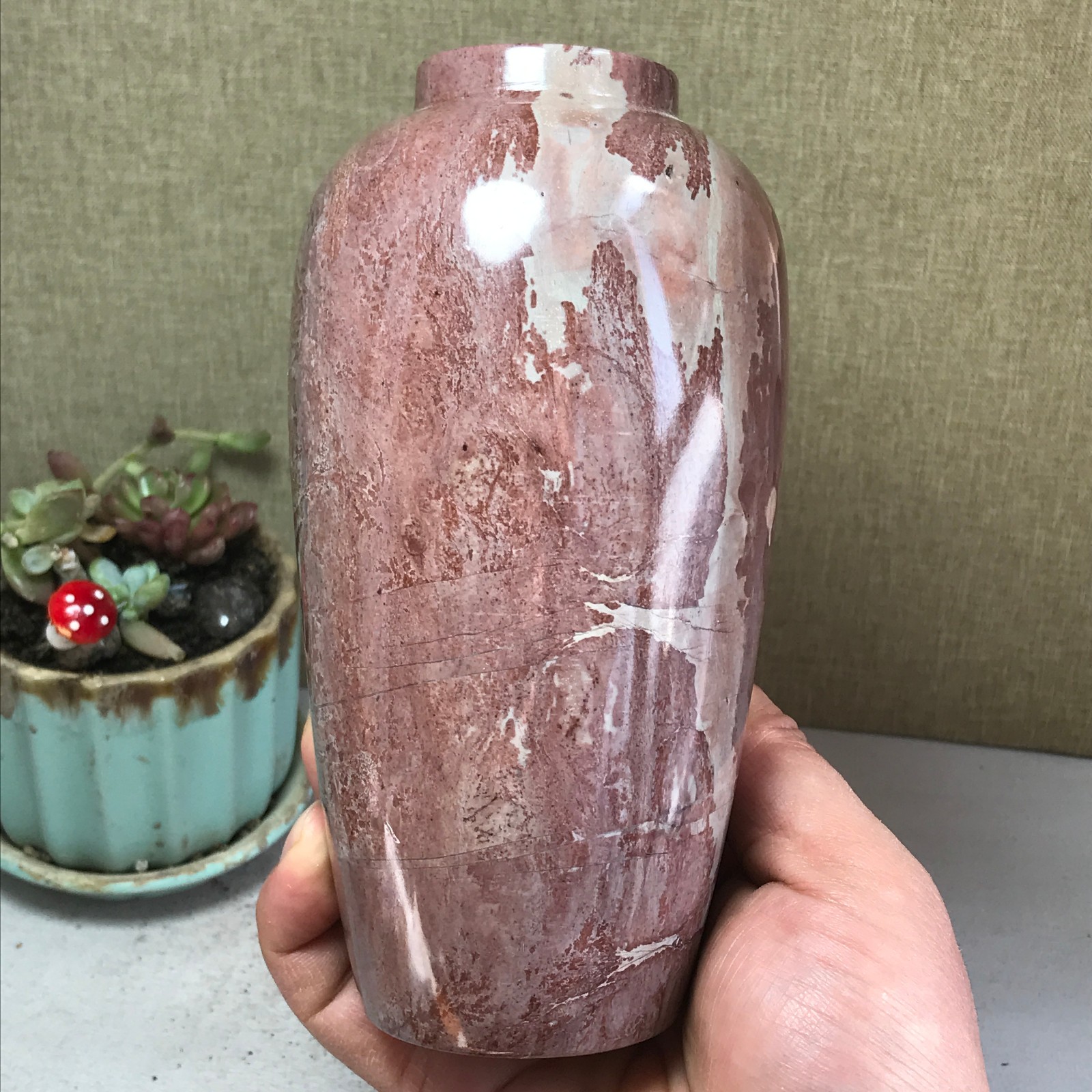 Natural Chinese painting vase stone crystal ornaments for home decoration A4164