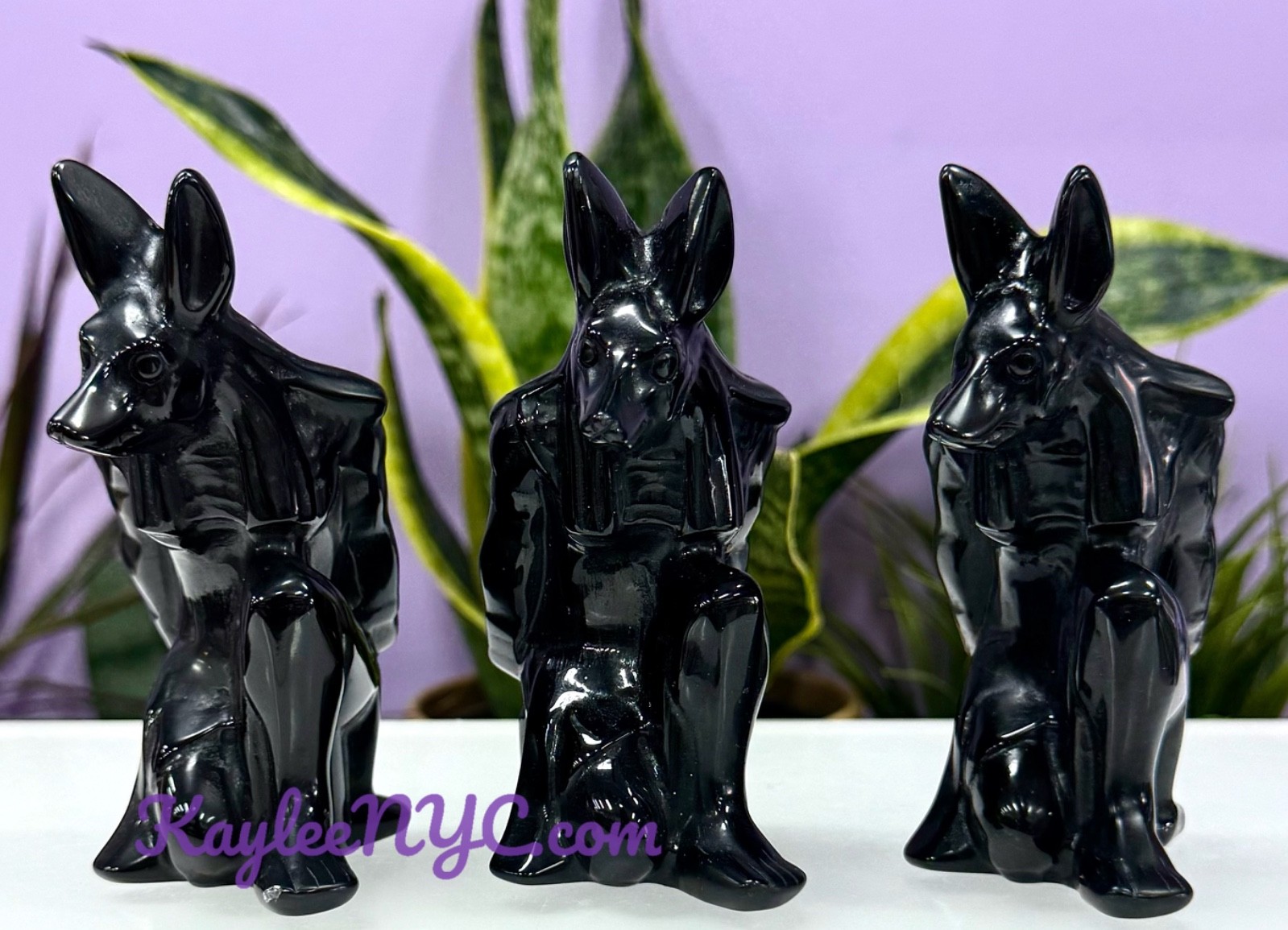Wholesale 3 PCs 10cm Natural Black Obsidian Anubis Crystal Healing Energy