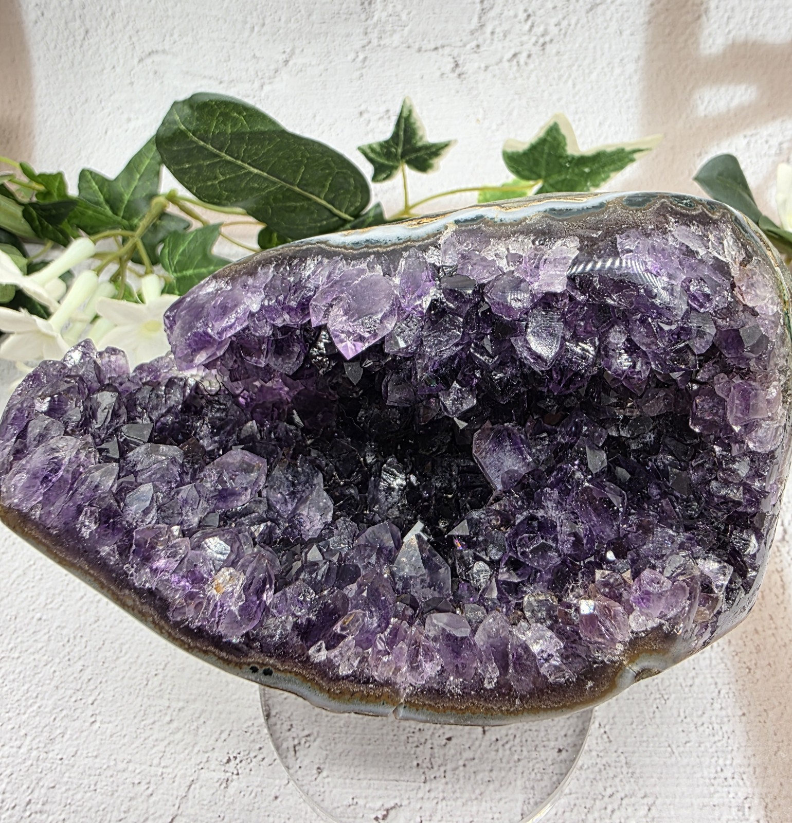 Uruguay Amethyst Druzy Geode Crystal Specimen w/ Acrylic Display Stand 1 Lb 6.6