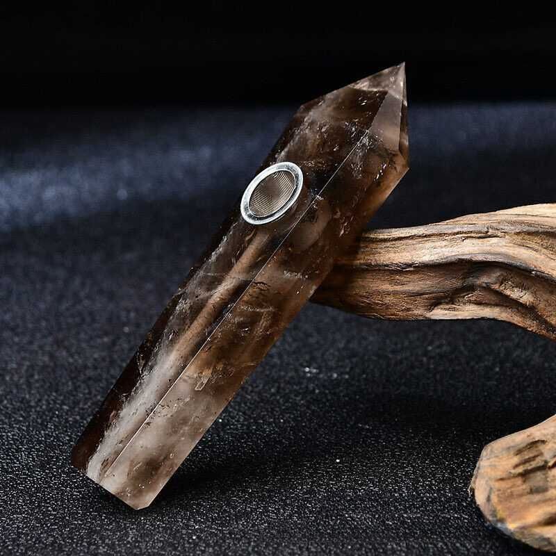 Raw Natural Quartz Tobacco Smoking Pipe Crystal Point Wand Healing Reiki Obelisk