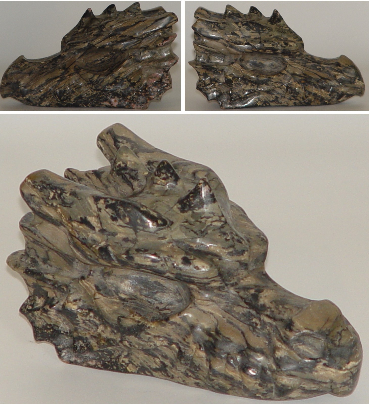 Spider Web Jasper Dragon Head Carving | Polished Stone Dragon Sculpture
