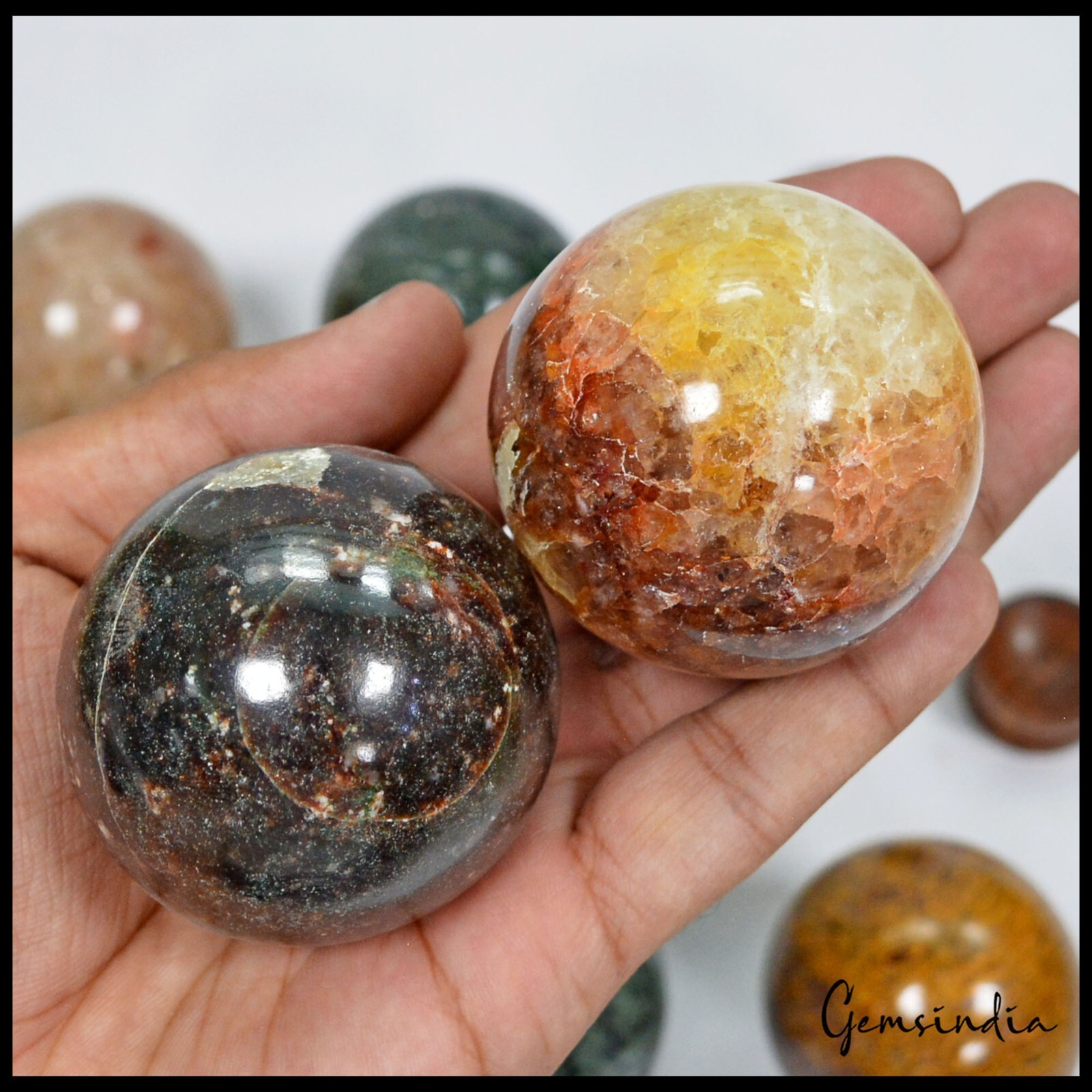 1.9kg Multi Gemstone Sphere Lot 49-52mm Natural Polished Crystal Ball Collection
