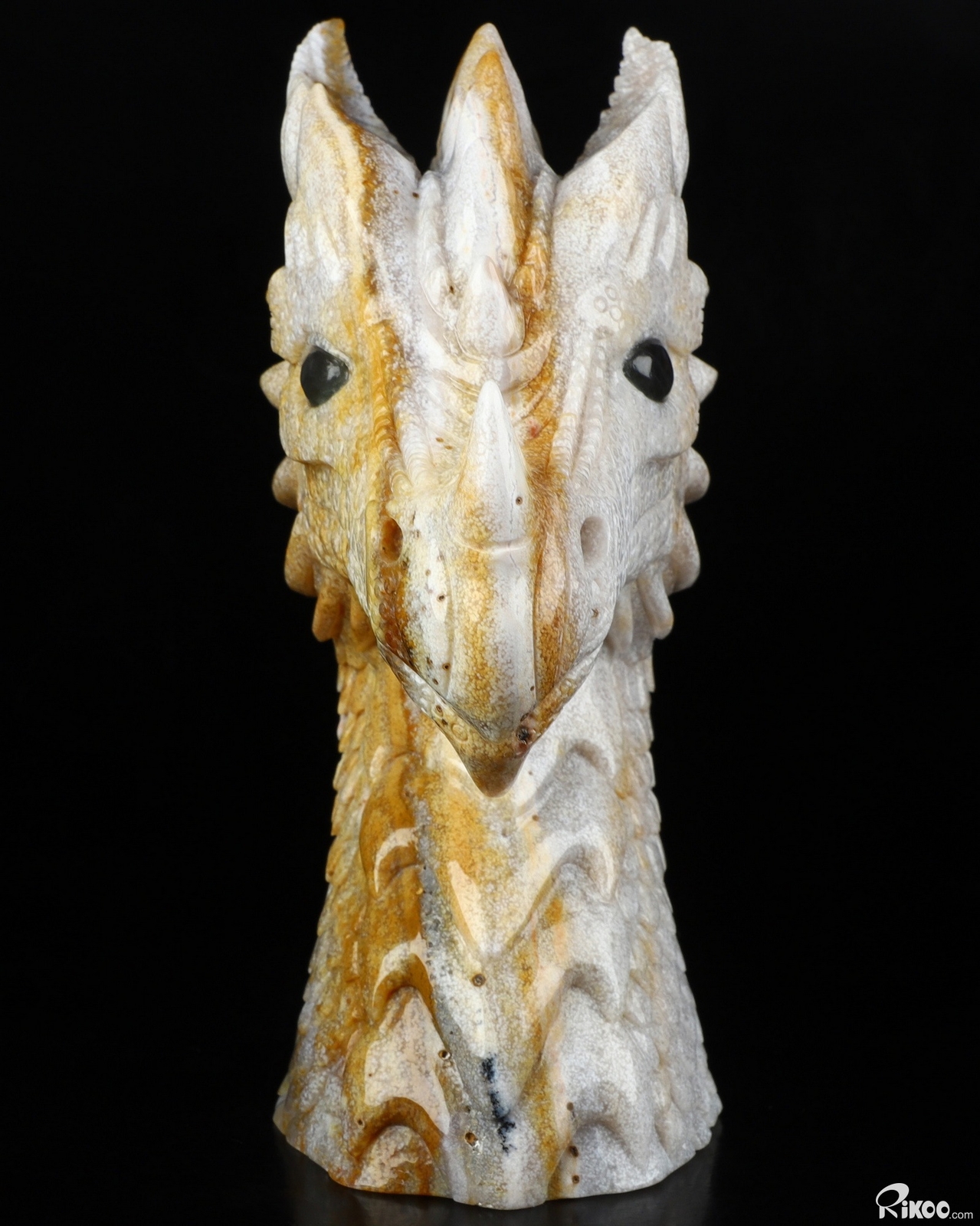 6.9″ Indian Agate Carved Crystal Dragon & Labradorite Eyes Sculpture, Realistic
