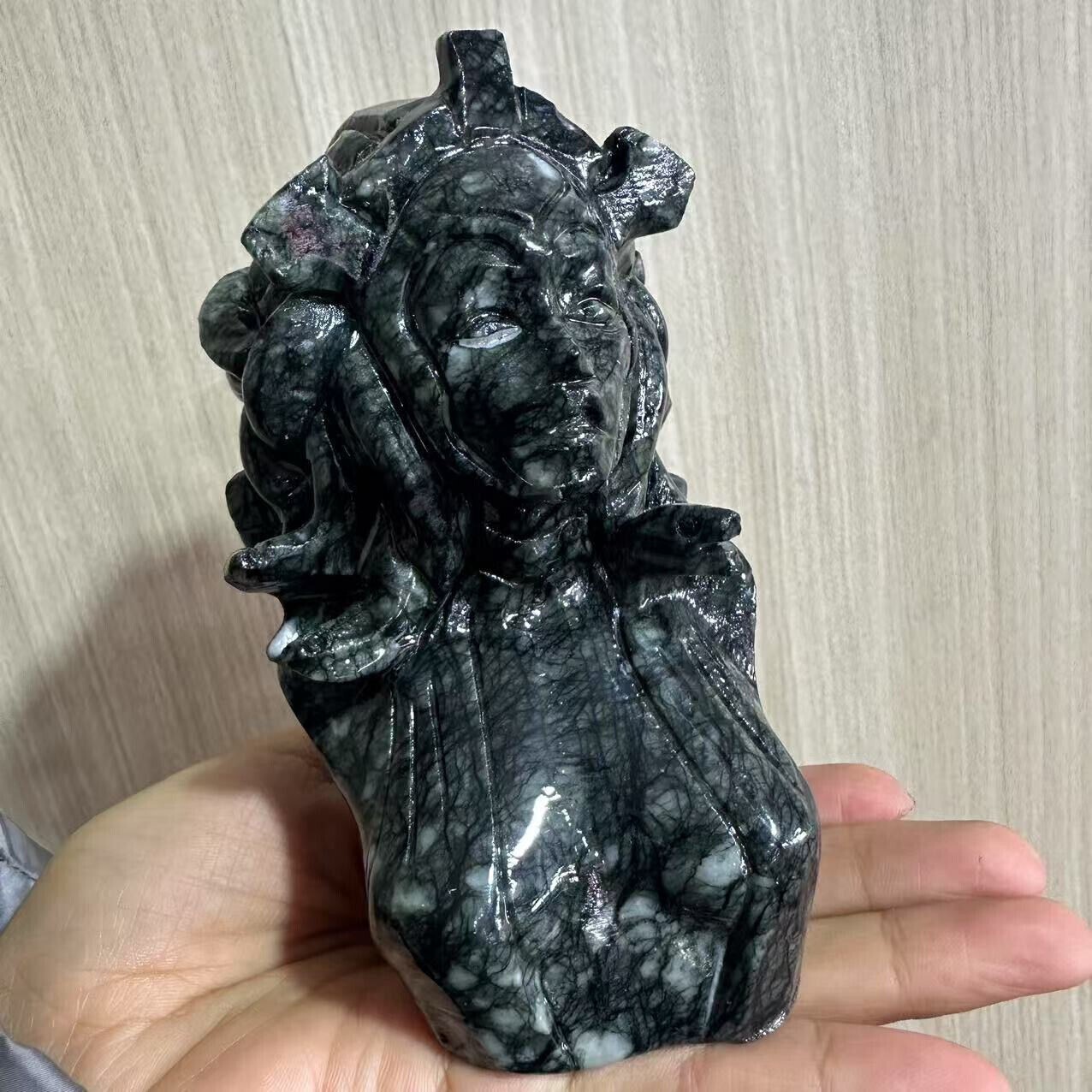 1.98LB natural hsiuyen jade engraving skull crystal healing energy gift