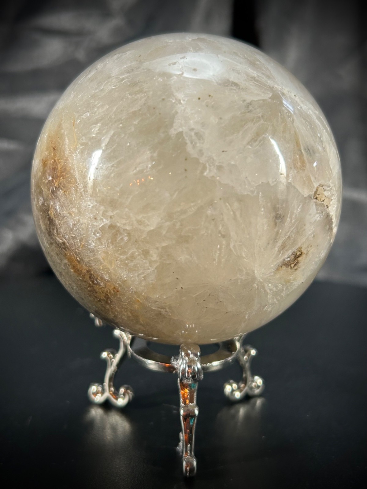 3″ Milky Lodolite Quartz Sphere With Metal Stand 1lb 6.1oz (626 grams) Druzy