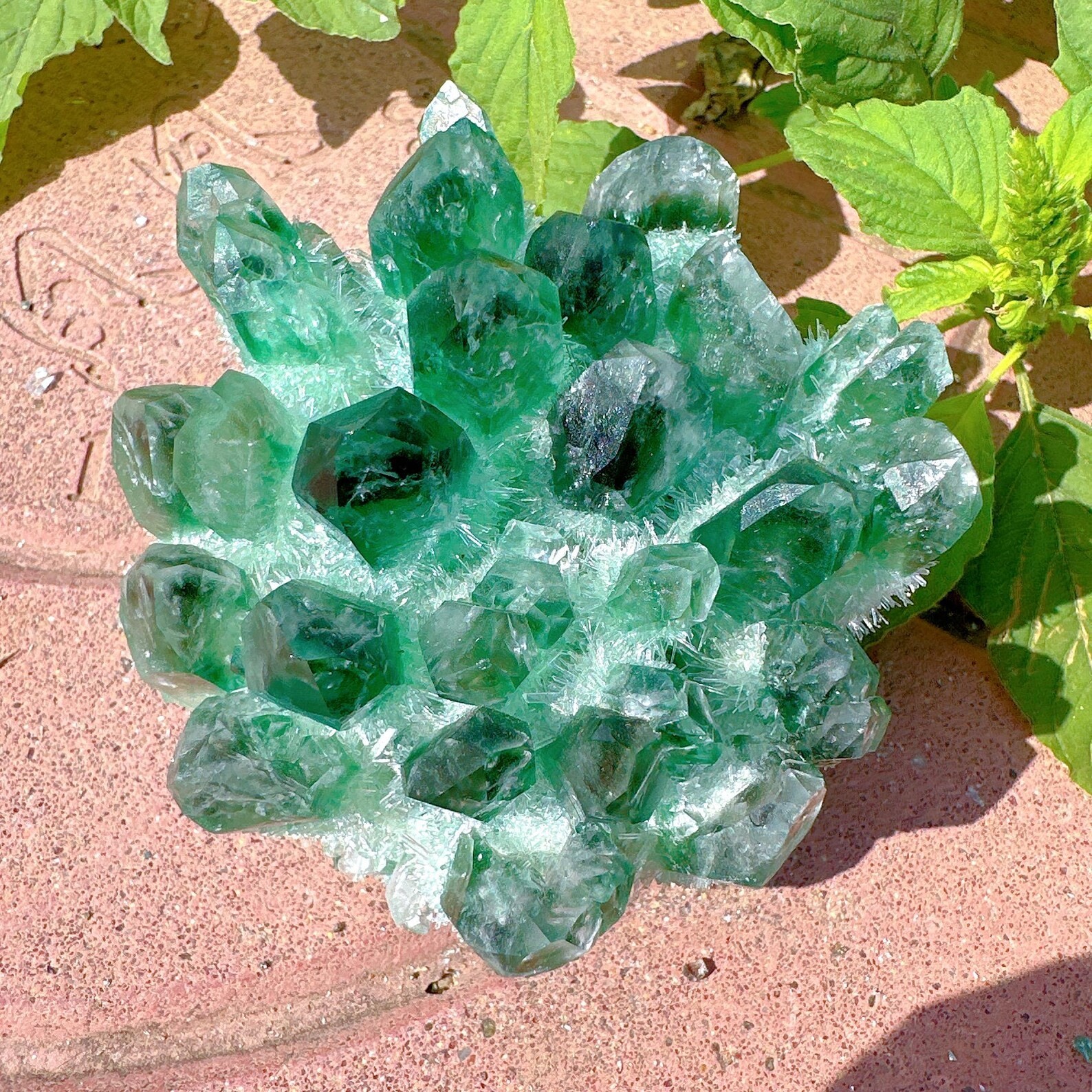 550G Rare Green Phantom Crystal Cluster Natural Geode Reiki Quartz Art Decor