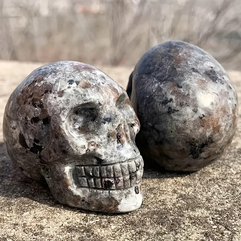Natural Yooperlite Skull Carved Fluorescent Sodalite Quartz Crystal Healing Gift