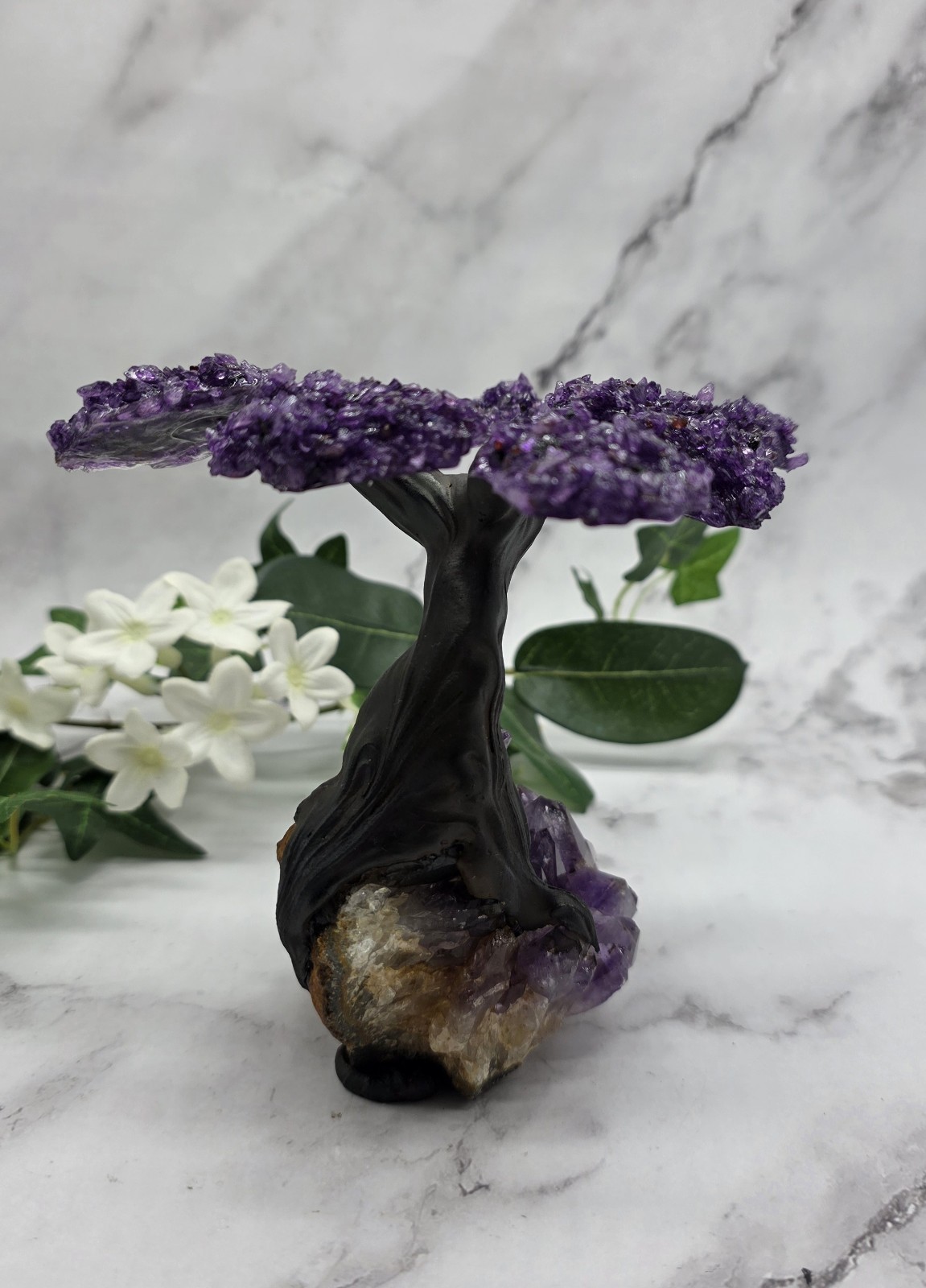 Amethyst Cluster Geode Sculpture Natural Amethyst Bonsai Money Tree Handcrafted