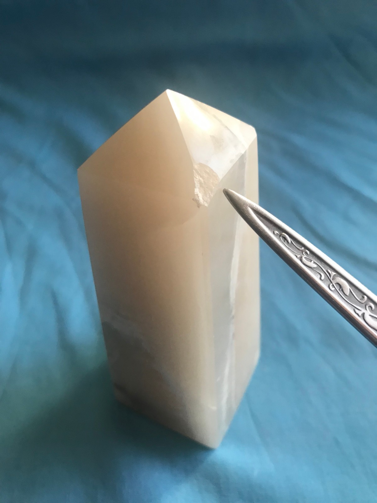 5-1/8″ Calcite Crystal Rock Stone Tower 1 lb. 5 oz. Display Specimen ~Chipped~