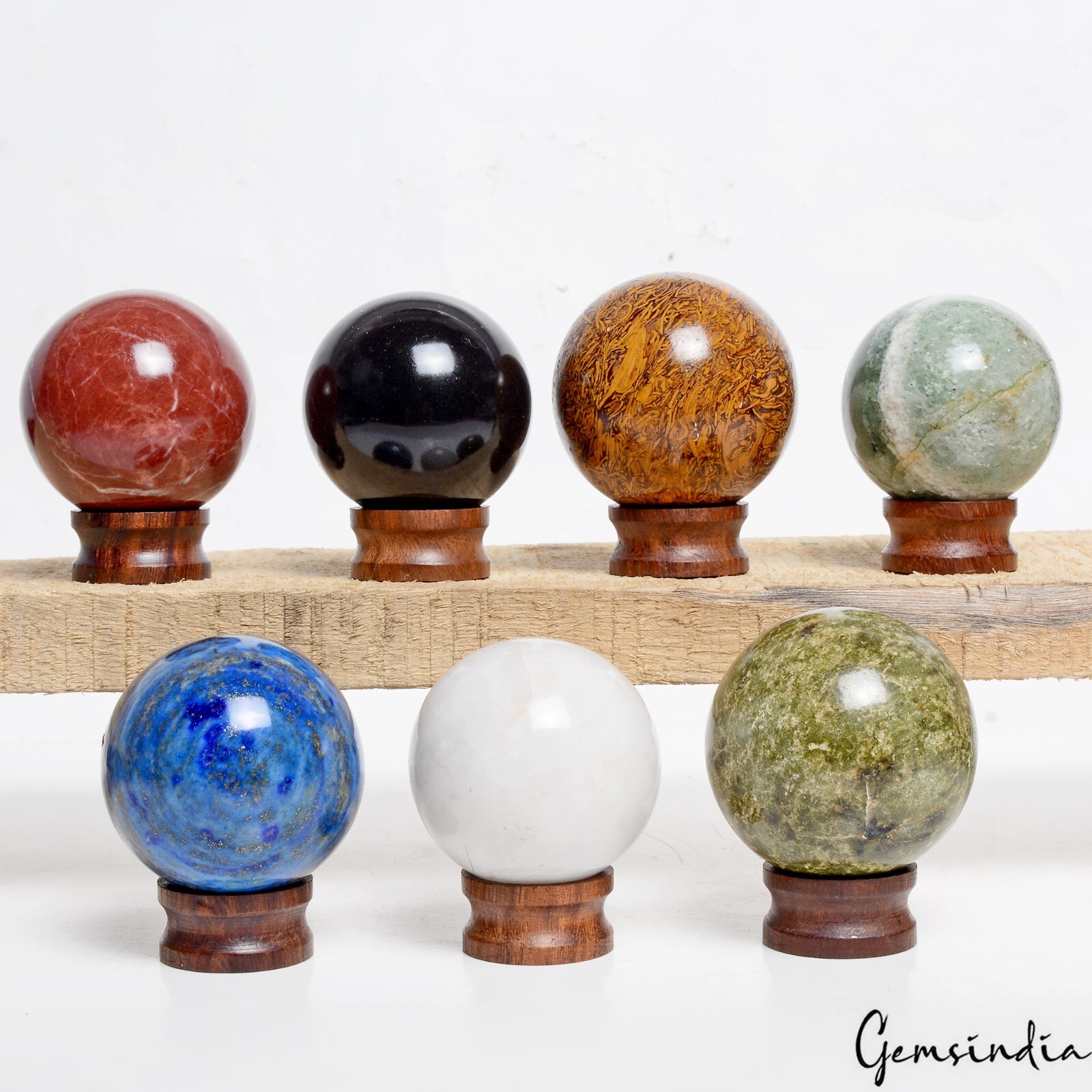 4880 Ct 7 Pcs Set Of Multigems Crystal Sphere Ball Polished Healing w/ Stand
