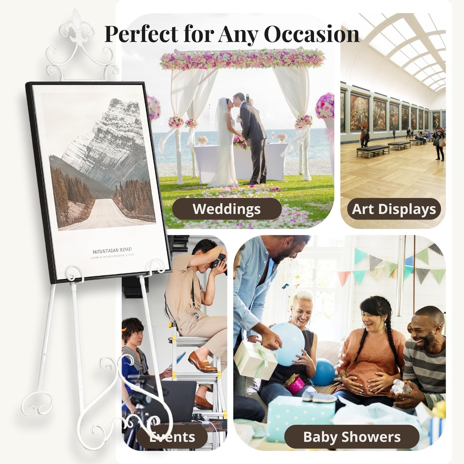 60” H White Easel Stand for Sign, Large Adjustable Metal Display Standing