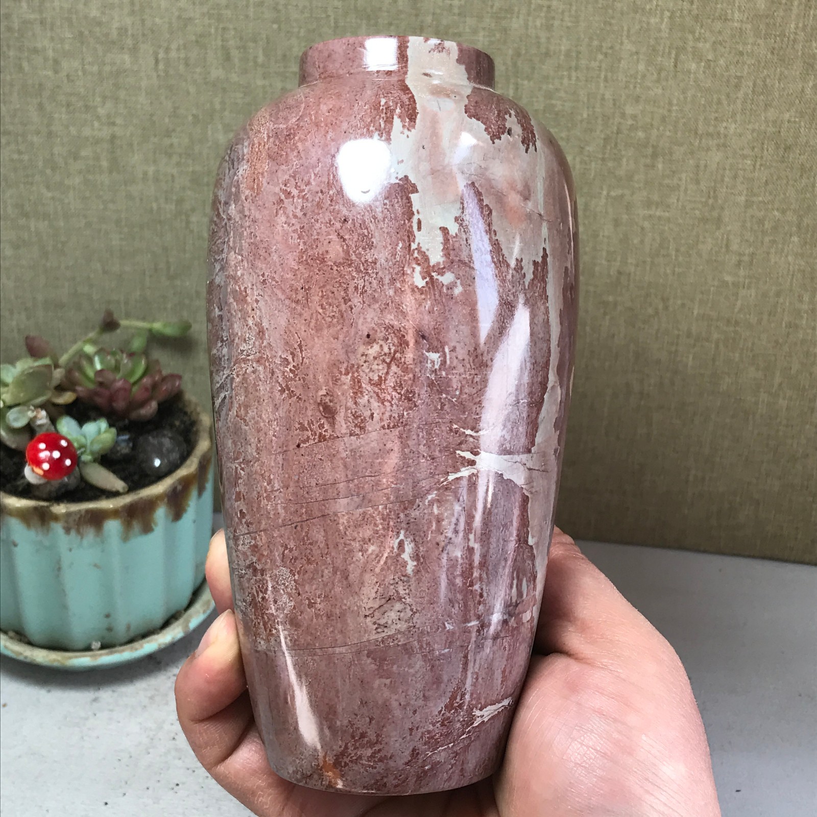 Natural Chinese painting vase stone crystal ornaments for home decoration A4164