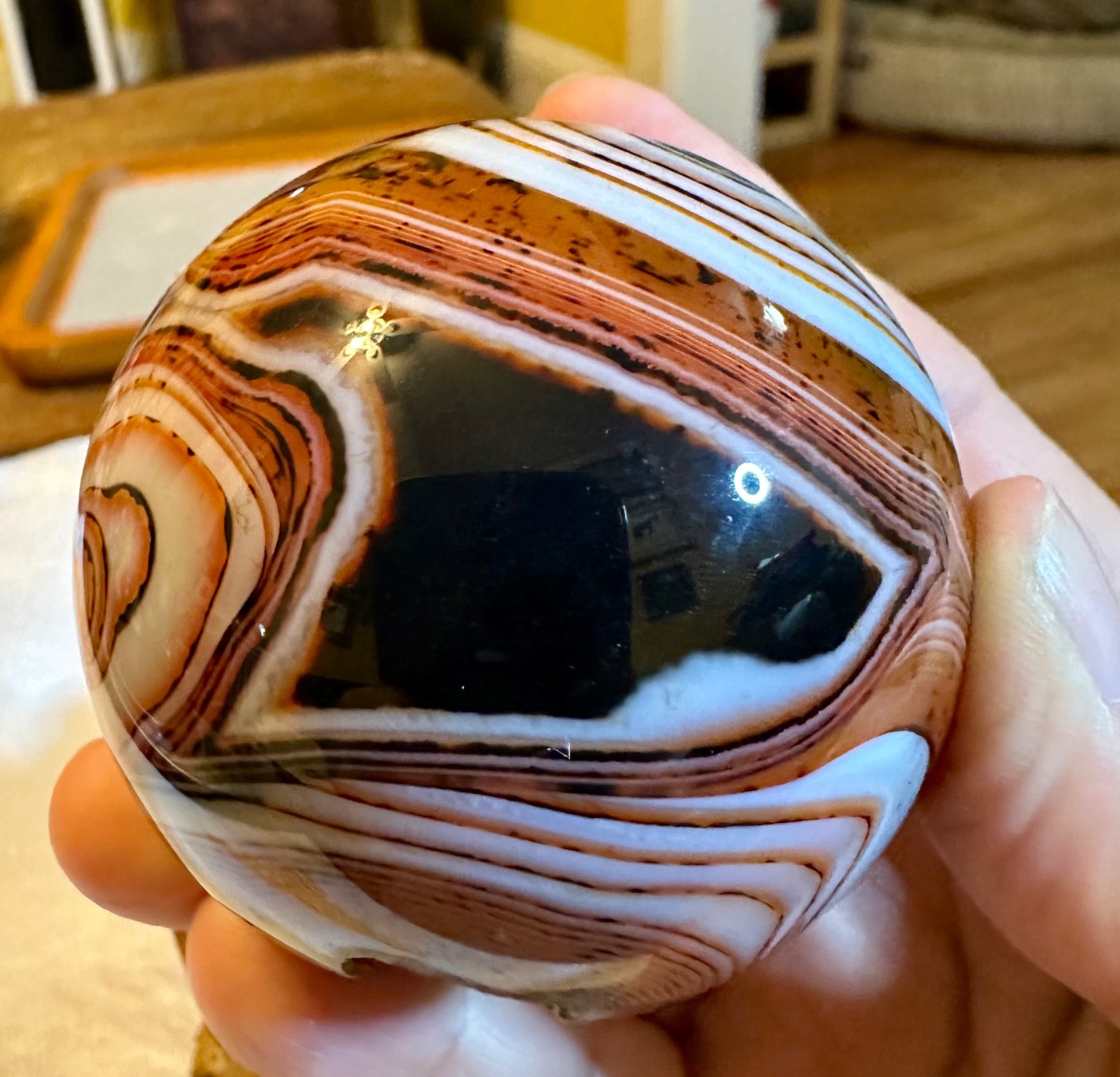 Fantastic carnelian red crystal sphere with natural wooden stand Free shipping!