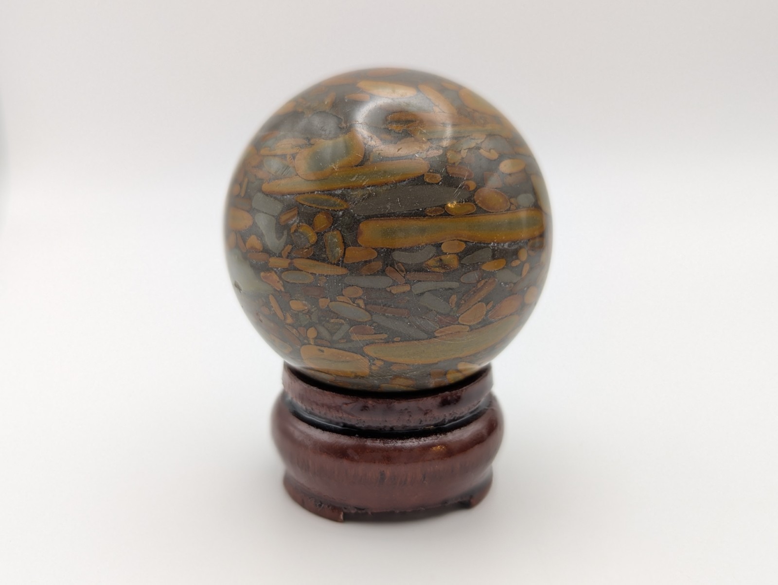 51 mm (2.0) Bamboo Fossil Stone Sphere Crystal Ball & Stand (China) US Seller