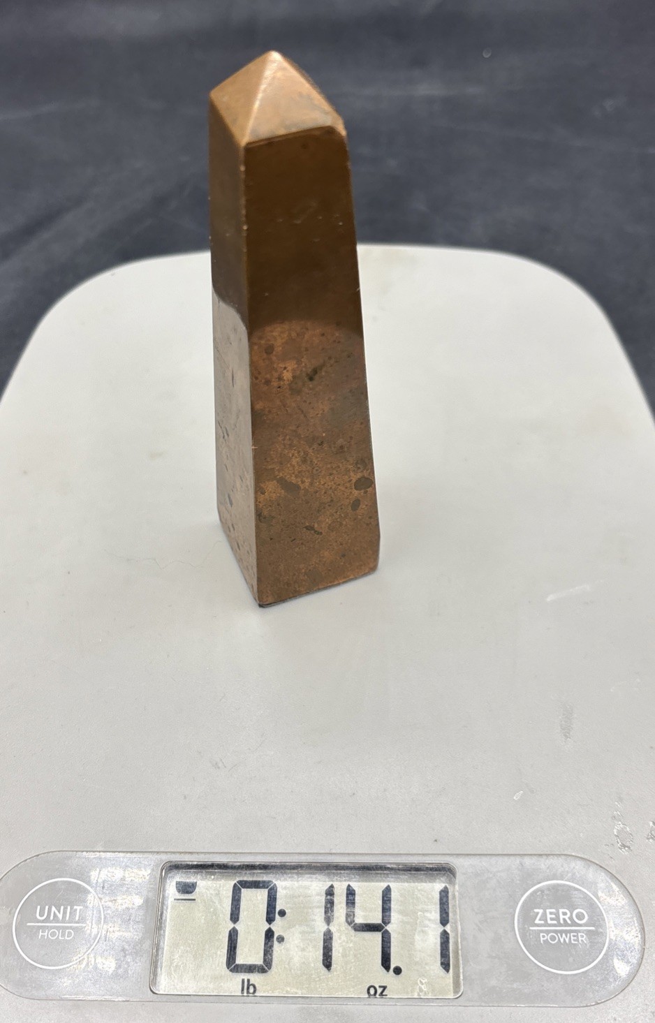 Solid Copper 4.25” Tall Obelisk Meditation Energy Grounding Paperweight 14oz