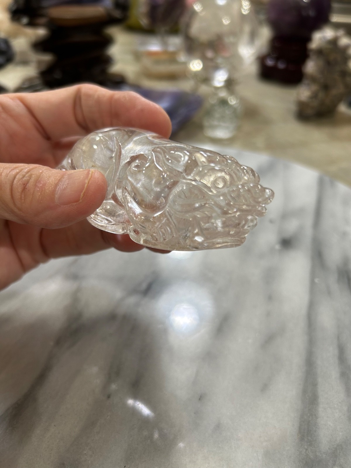 Natural silver thread Rutilated quartz Crystal pixiu Dragon