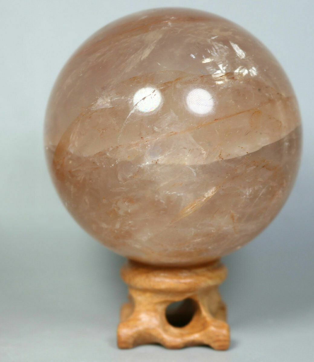 Natural RED FIRE QUARTZ Hematoid Crystal PHANTOM MULTI-INCLUSIONS Sphere Stand