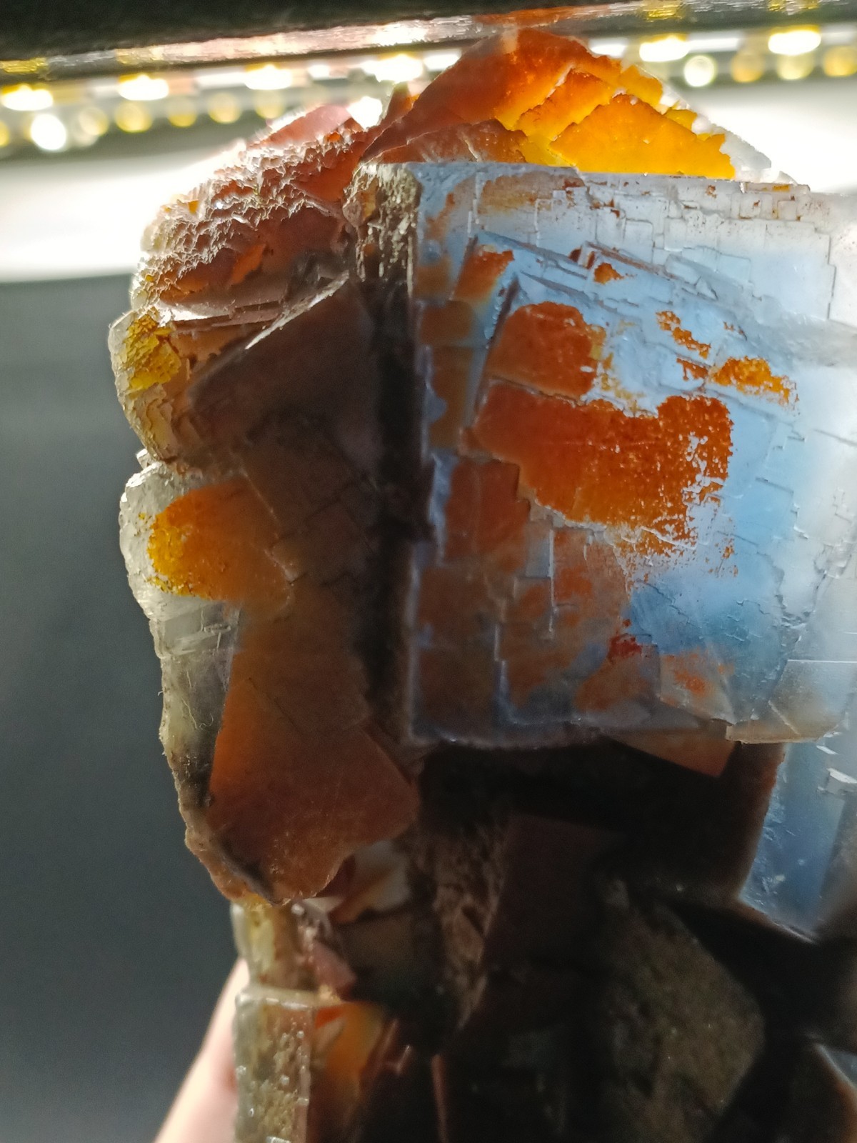 595g Natural Blue Cubic Fluorite Crystal Mineral Specimen Iron Oxide Coated