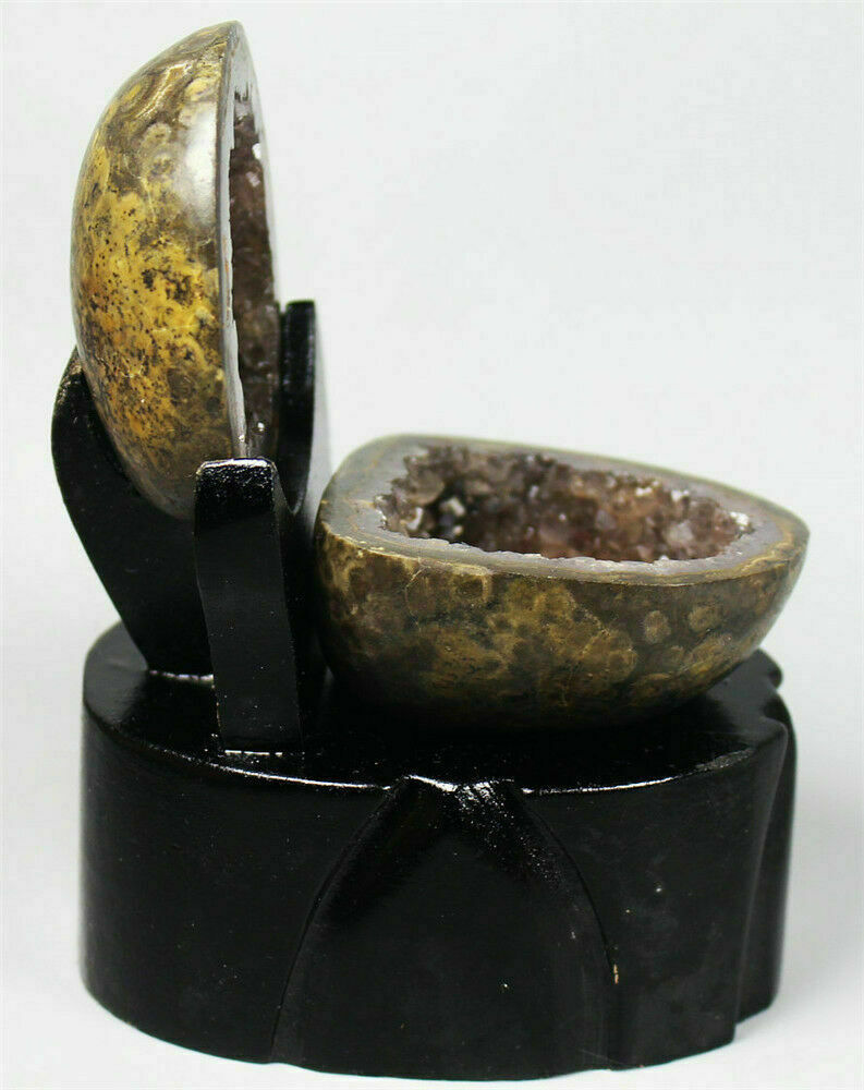 A Pair ! Natural Agate Geode Quartz Crystal Cluster Point Specimen / Stand 266g