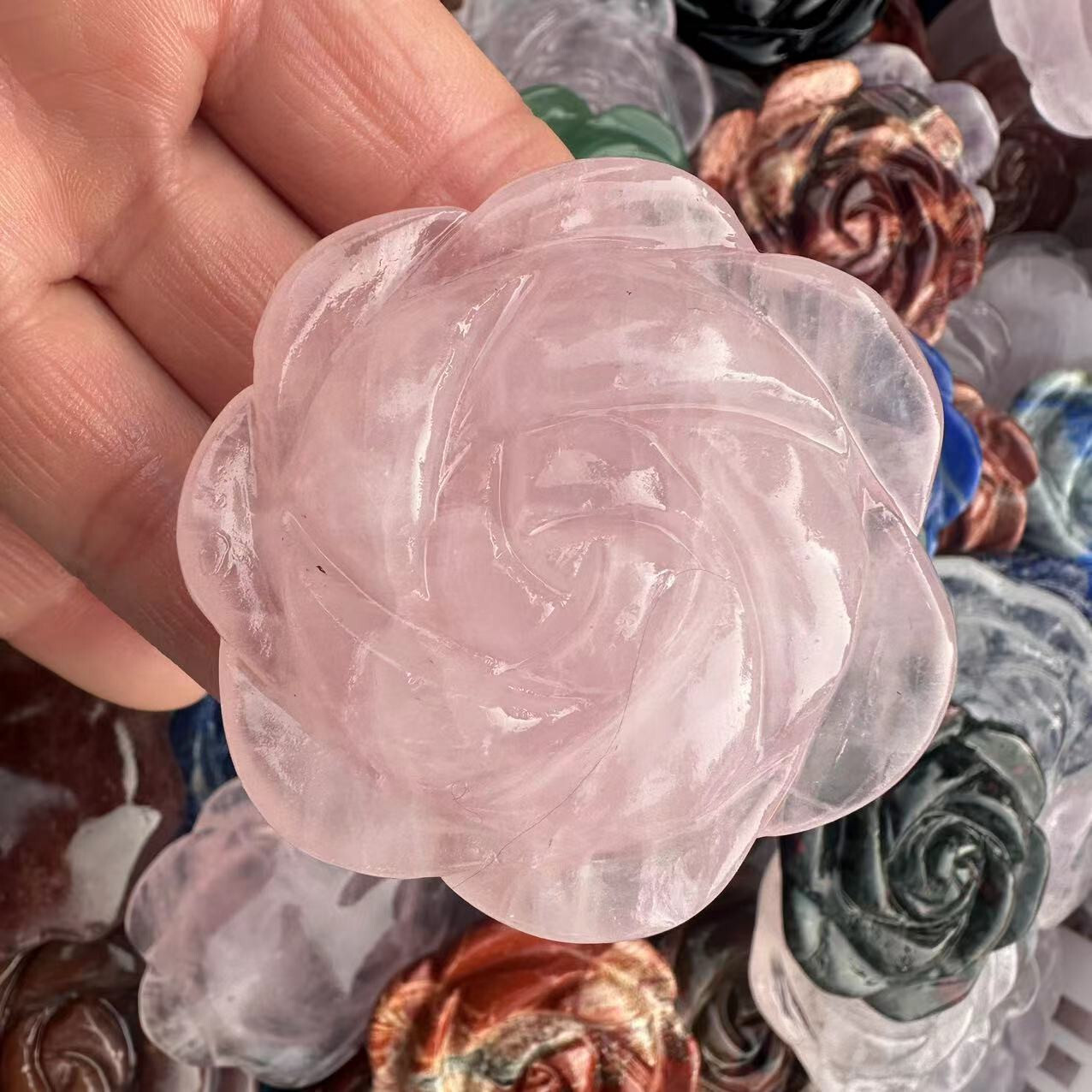 2″ Natural Mix Quartz hand Carved Crystal rose flower reiki Healing random 1pc