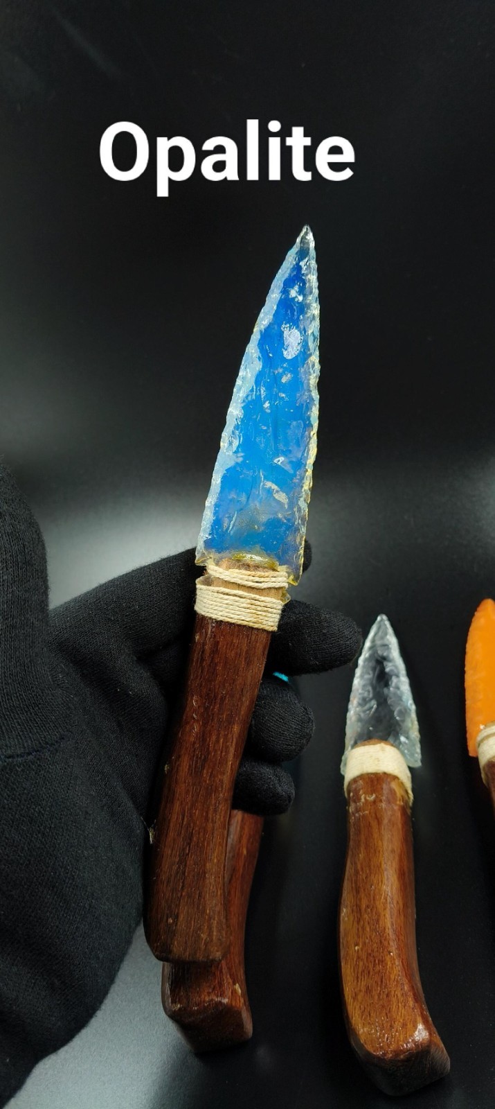 Handcrafted Opalite & Obsidian Knife: Gemstone Arrowhead Point Collectible