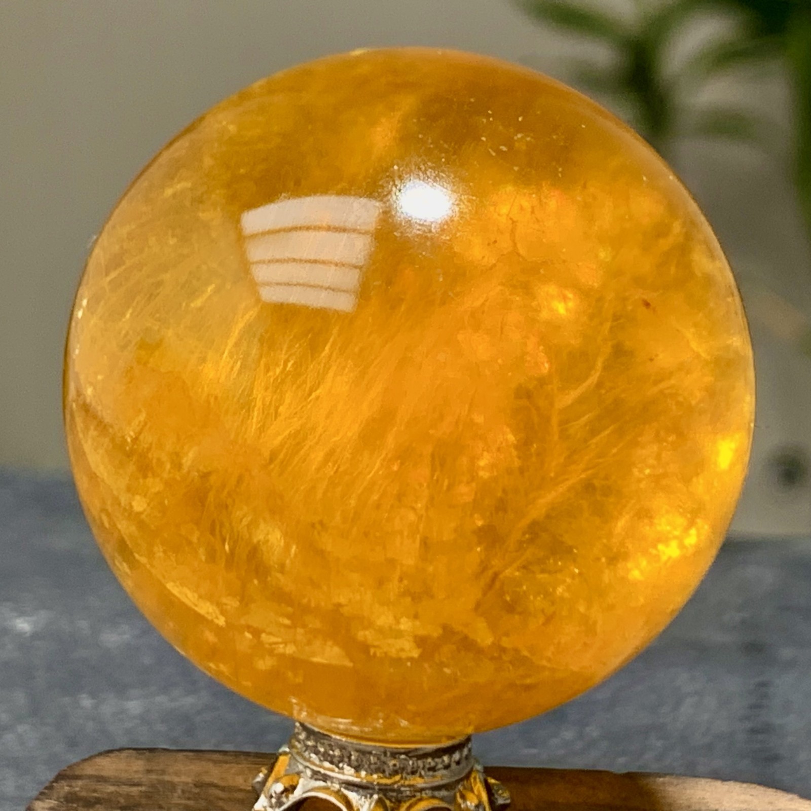 126G Natural yellow fluorite and mica symbiotic crystal ball healing