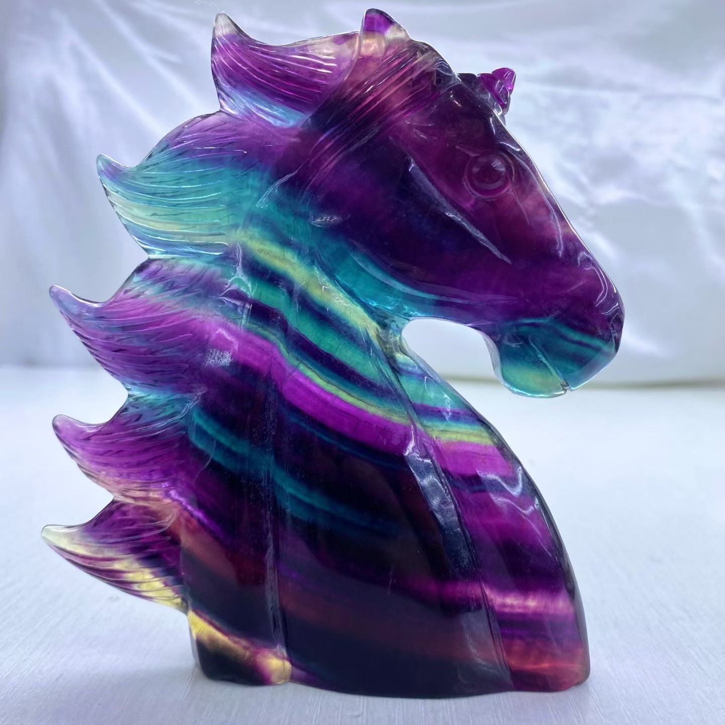 1PC Natural fluorite carved unicorn Skull quartz crystal reiki healing Gem Gift