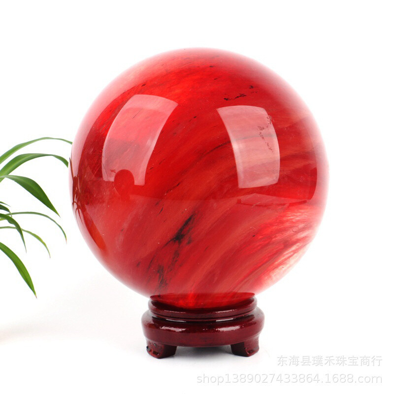 2LB Big Natural Red Smelting Quartz Crystal Sphere Healing Energy Ball W/ Stand