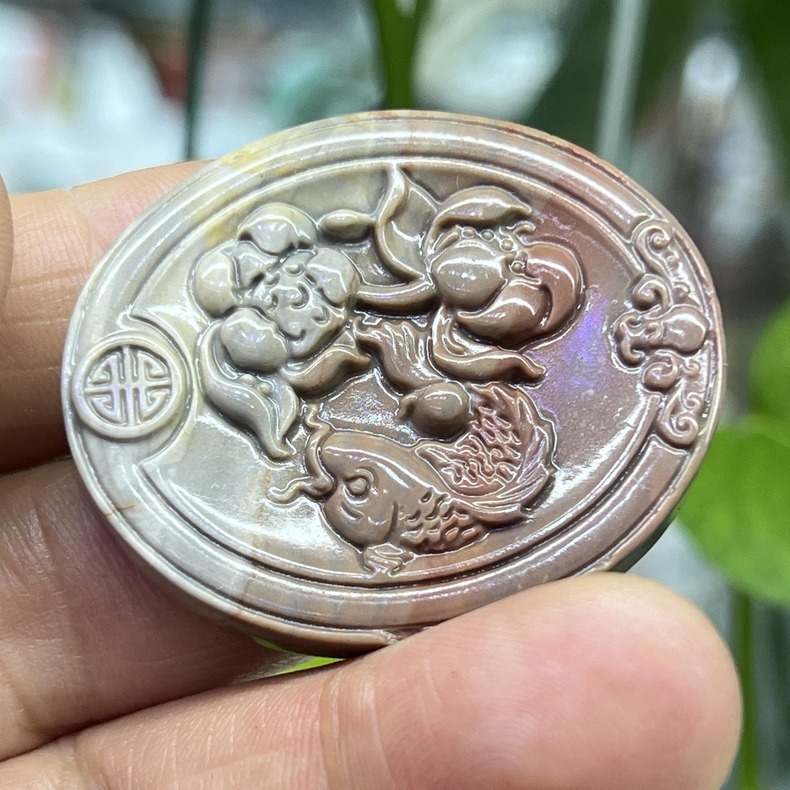 1.5 ” Natural Ocean jasper Carved flower Fish skull Crystal Healing gift1pc