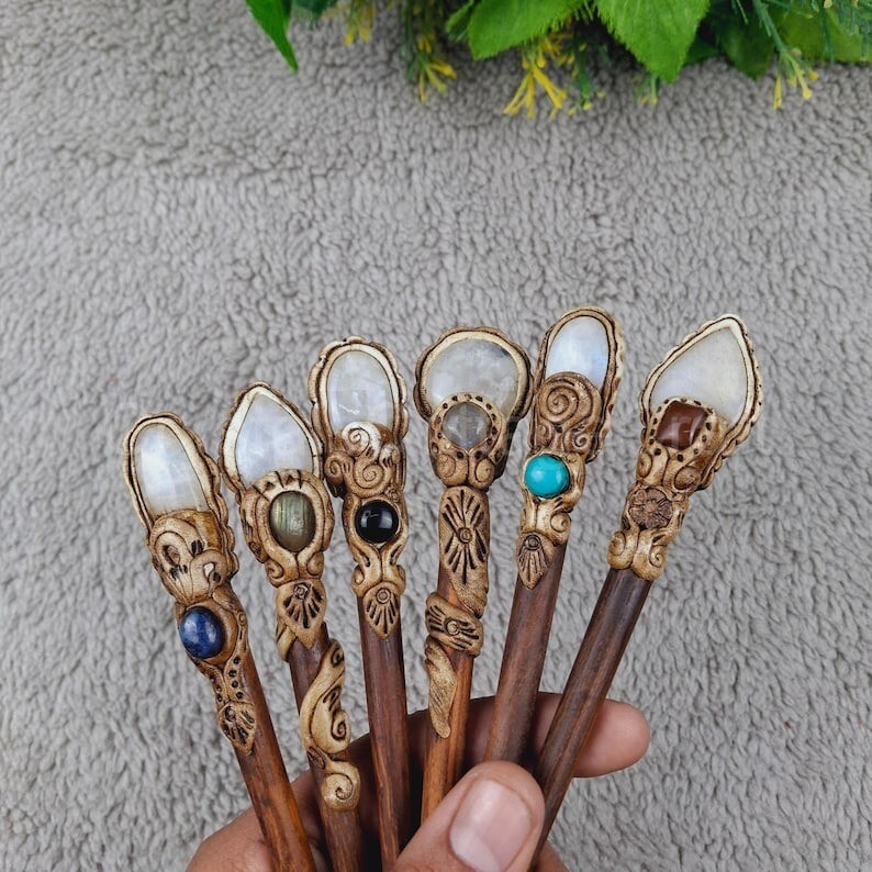 Rainbow Moonstone Cabochon hair Stick, Polymer Clay Hair Sticks, Birthday Gift