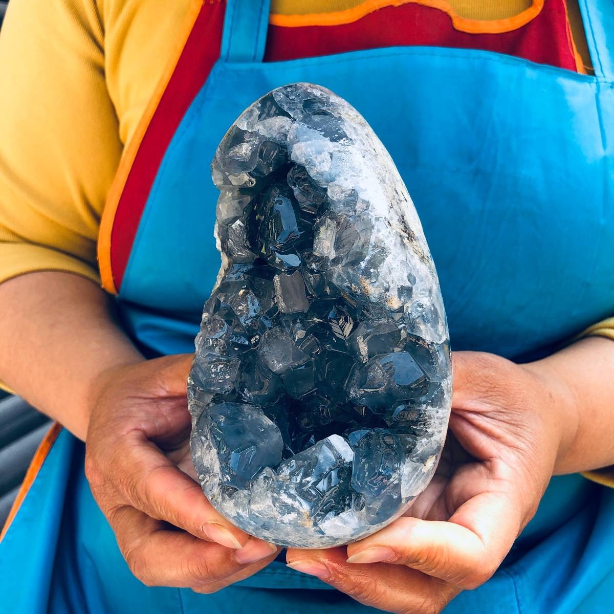 6.35LB Natural Blue Celestite Geode Crystal Cluster Specime Healing 1.51+1.38kg
