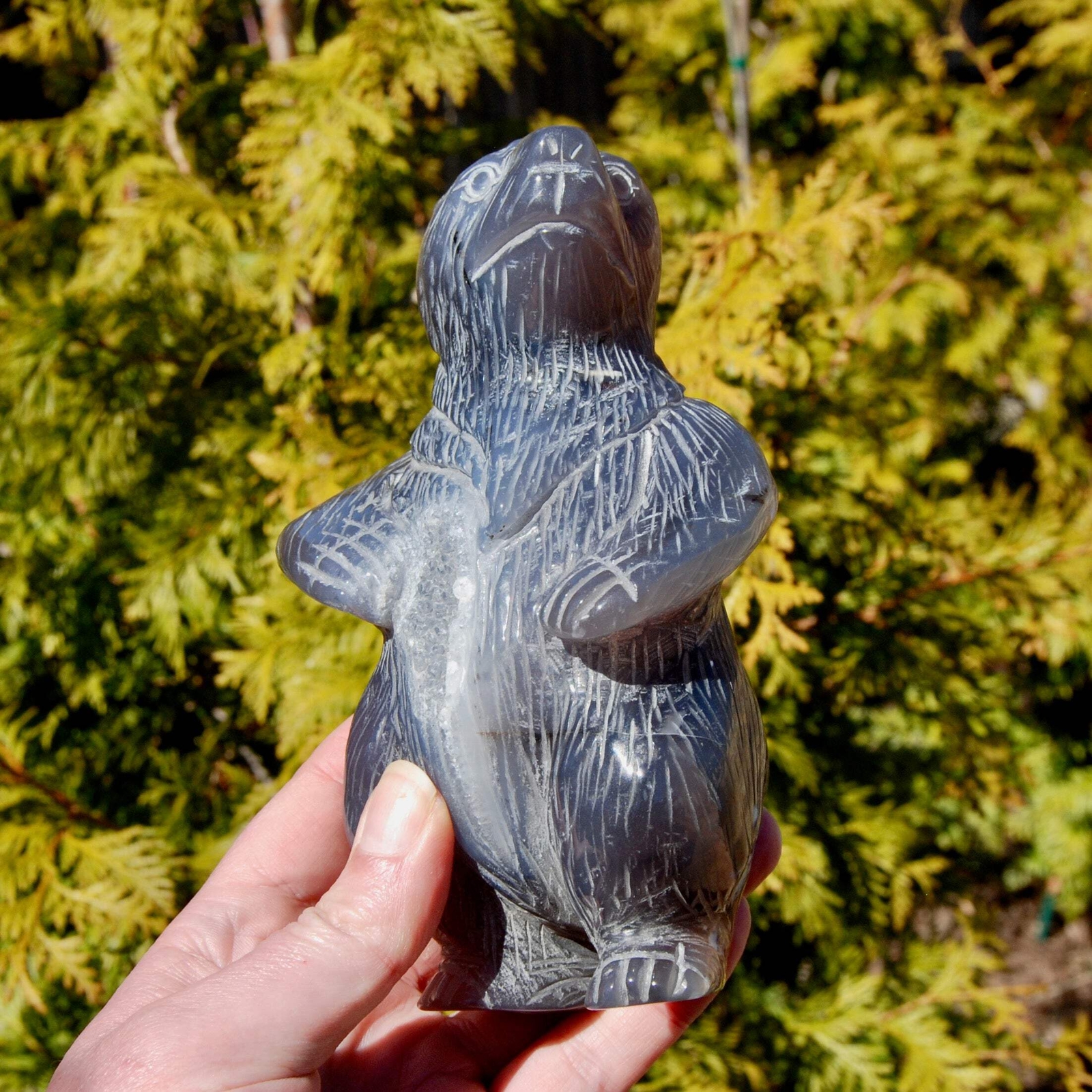 6in XL 1.9lb Agate Geode Carved Crystal Bear