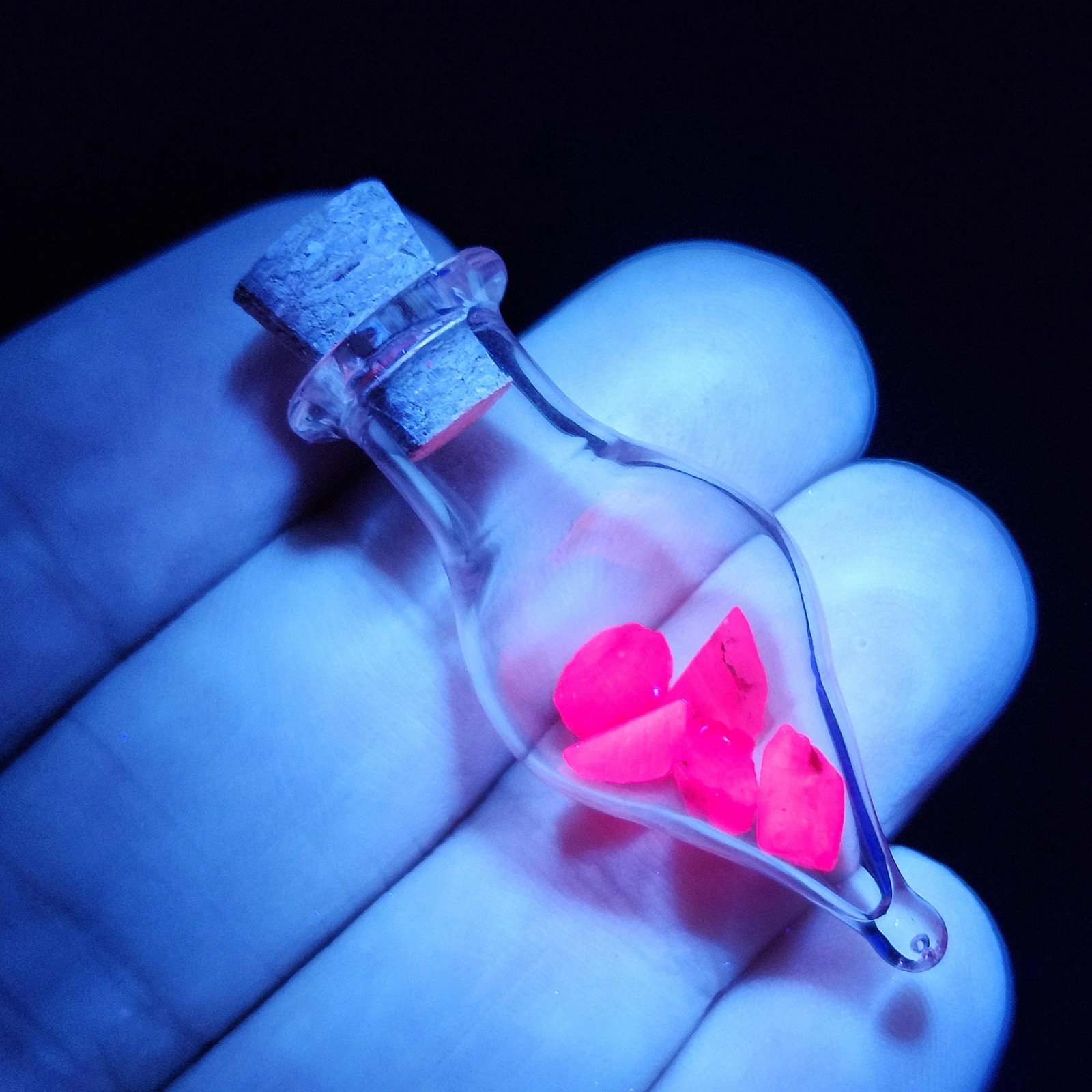 UV Reactive Ruby Chips in Glass Jar, Polished Ruby Crystals in Gem Jar