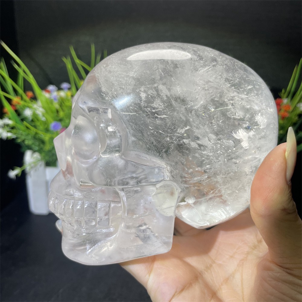 2.5LB 4.5″ A++ Natural Clear Quartz Skull Carving Crystal Healing Carved Decor