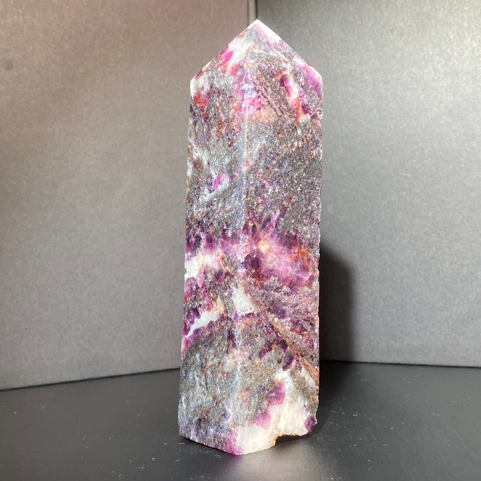 300G Natural Rainbow Fluorite Obelisk Quartz Crystal Wand Tower Point Healing