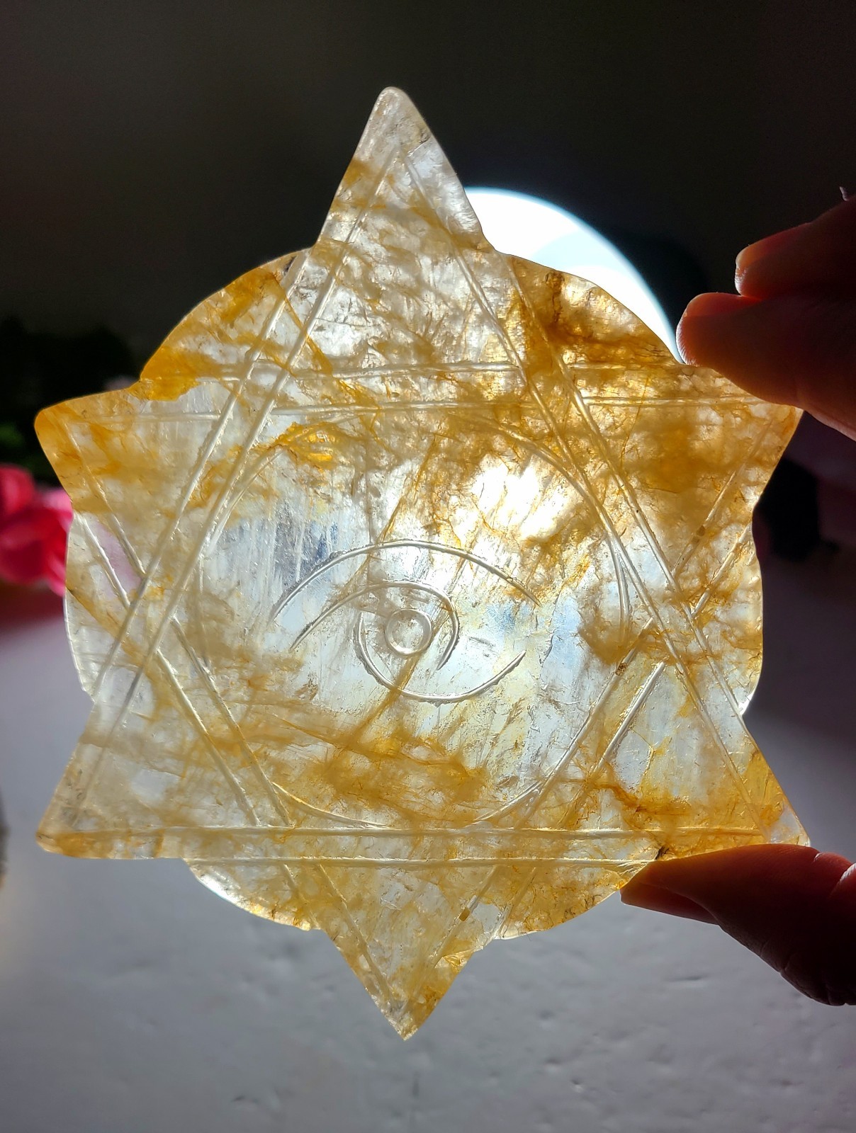5.3″ A++ 249g Best Golden Healer All Seeing Eye No Evil Crystal Healing Carving