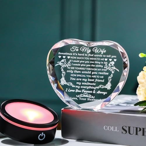 Romantic LED Base Gifts for Wife – Crystal Keepsake, Anniversary & Birthday Idea