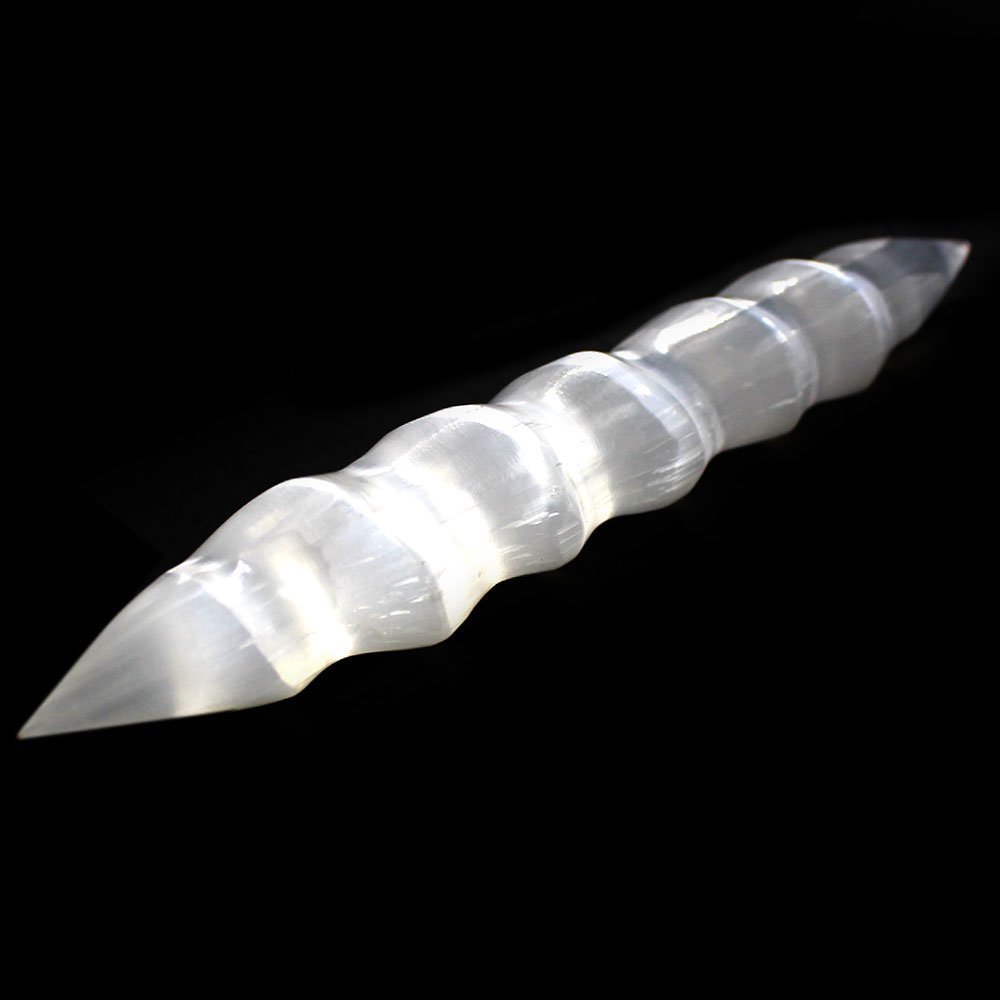 Double Point Selenite Crystal Massage Wand ” Polished Spiral Healing Wand Stick