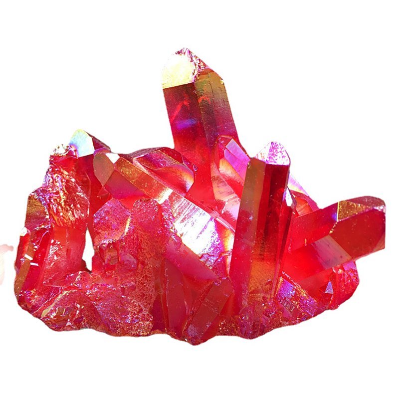 100g Natural Aura Red Titanium Quartz Crystal Cluster VUG Specimen Healing Reiki