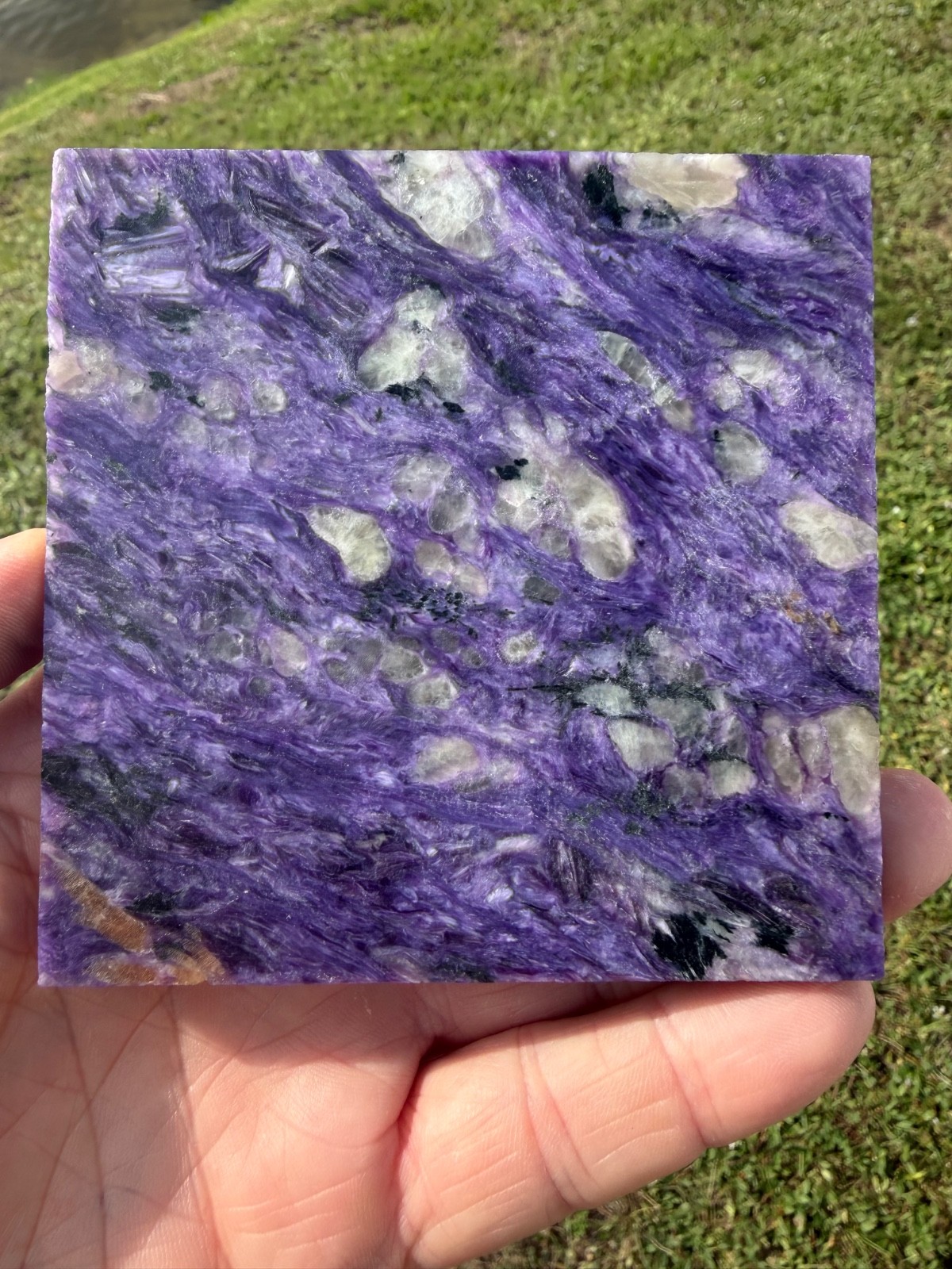 Beautiful Charoite Polished Gemstone Tile 4″ 257 Grams