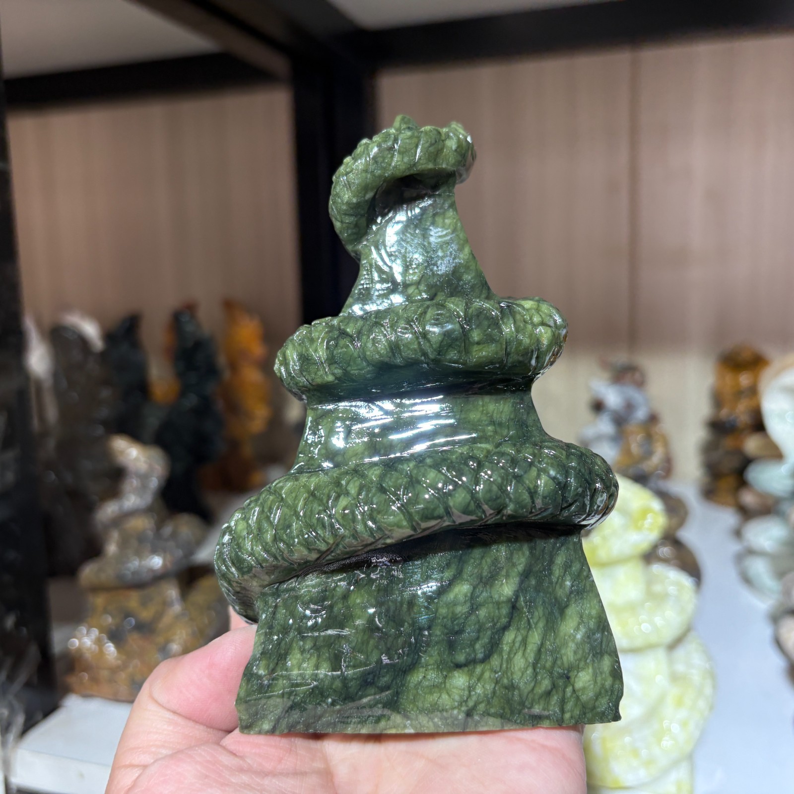 1pc natural jade hand engraving snake skull crystal healing energy gift·