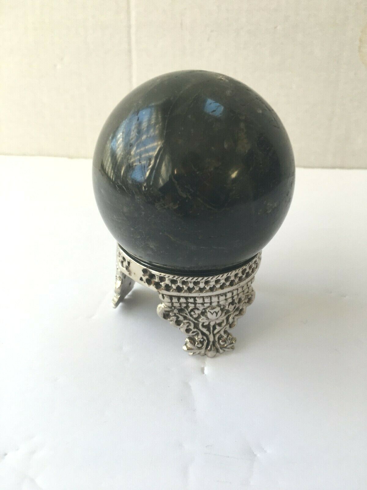 Solid Brass Silver color Gemstone Sphere Holder, Stand, Display, 2 dia.