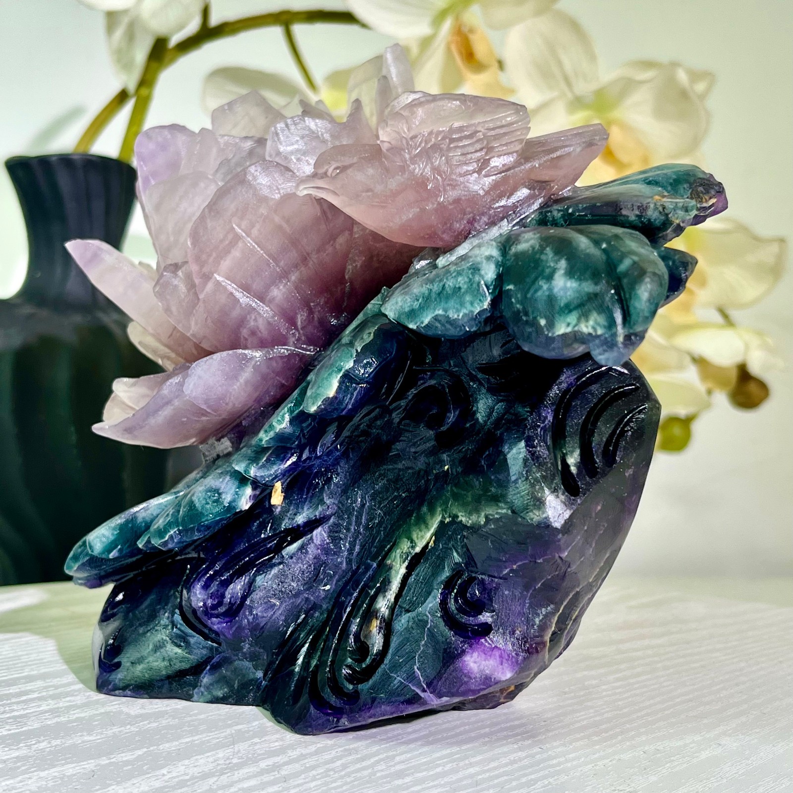 5.57LB Natural fluorite quartz products, hand carved and polished spiritual orn