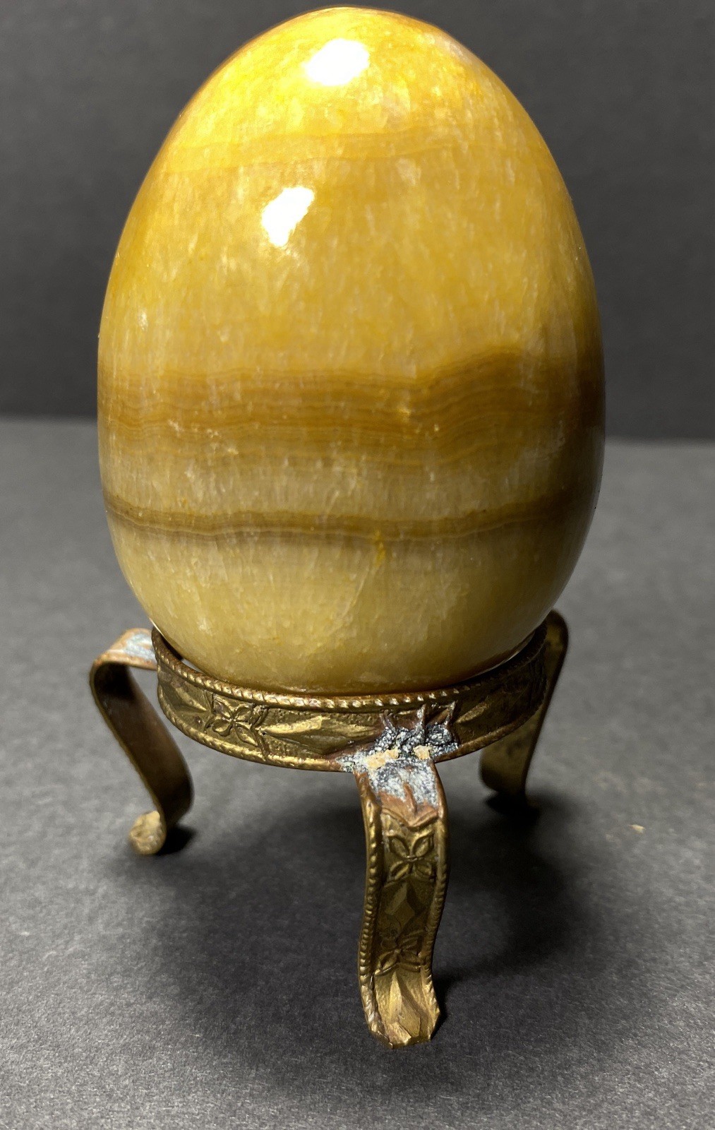 Natural Onyx Stone Egg With Stand Hand Polished Banded Agate Calcite Crystal