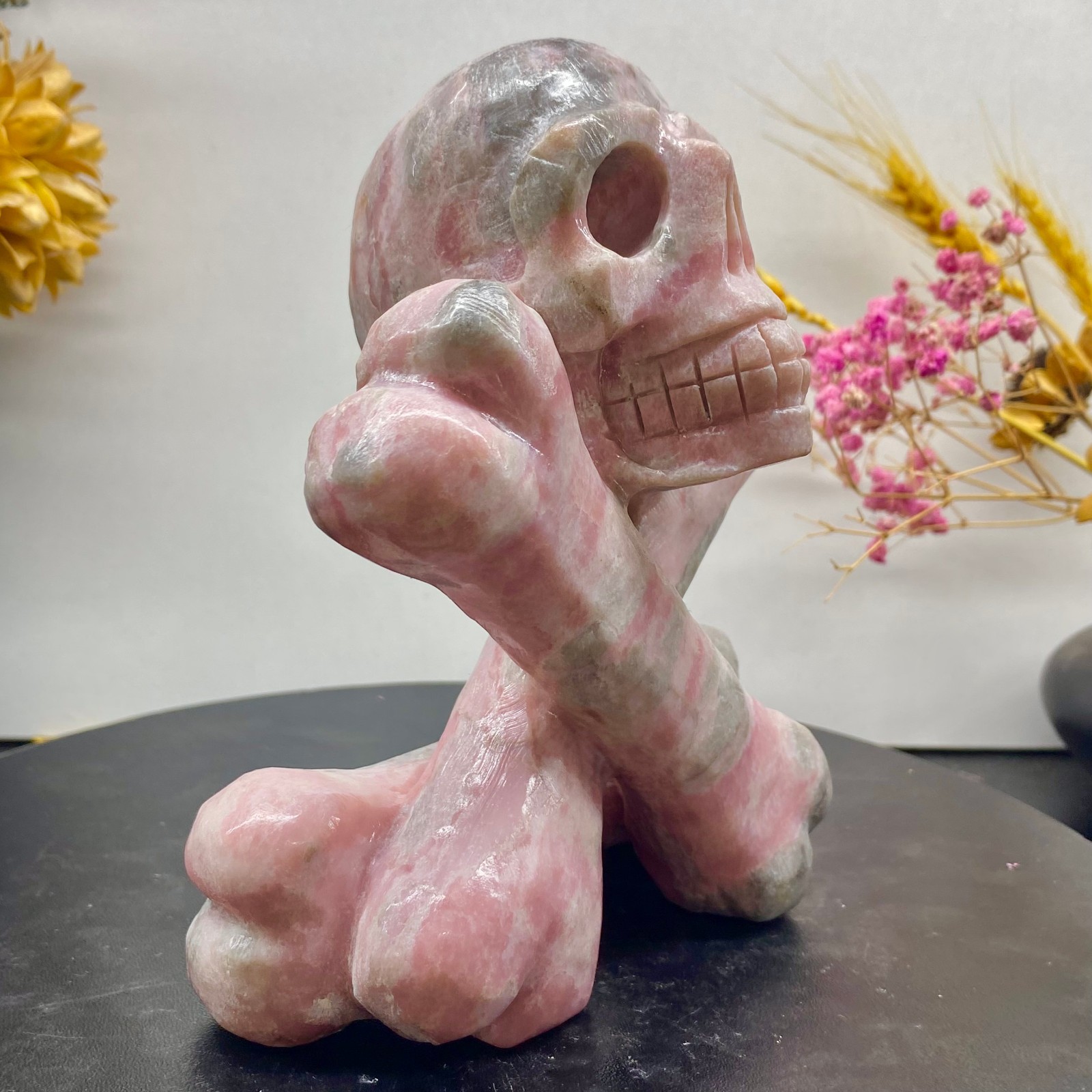 2.5LB Natural rose quartz crystal skull statue hand carved spiritual decoration