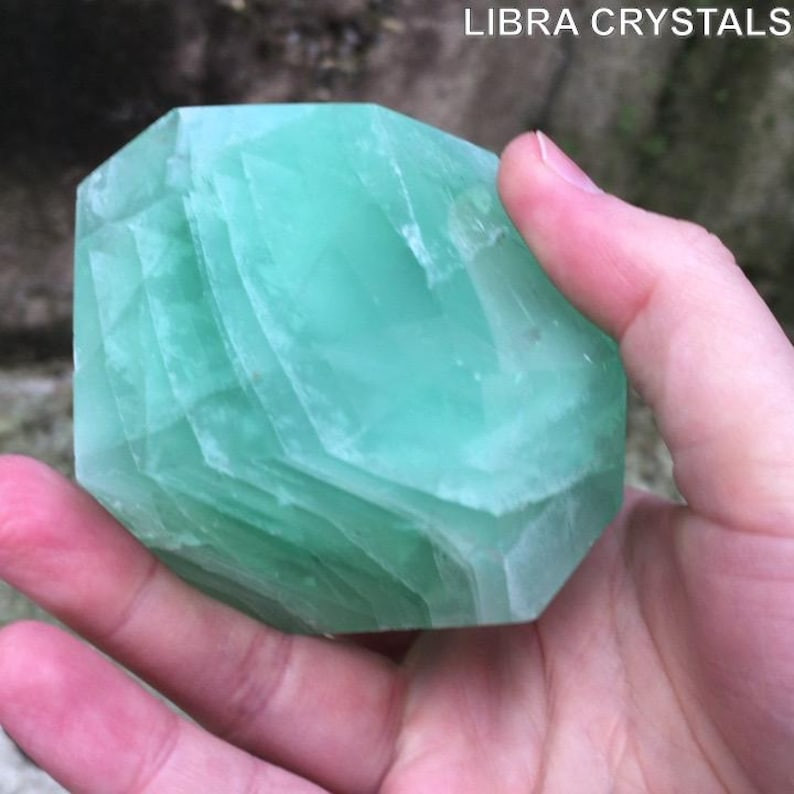 Rare Banded Green Fluorite Freeform Polished Crystal 382g Mint Sea Green Decor