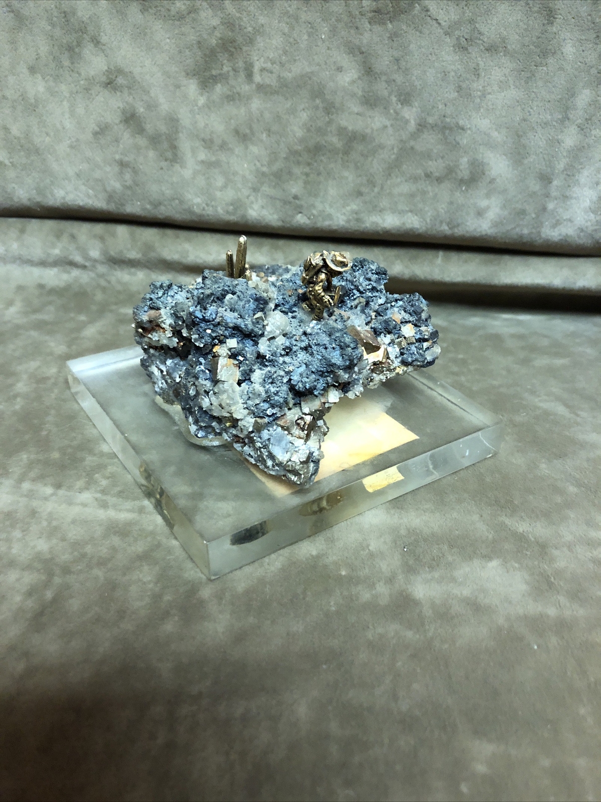 Vintage Mother Lode Pyrite Mineral Specimen Mexico Acrylic Lucite Base