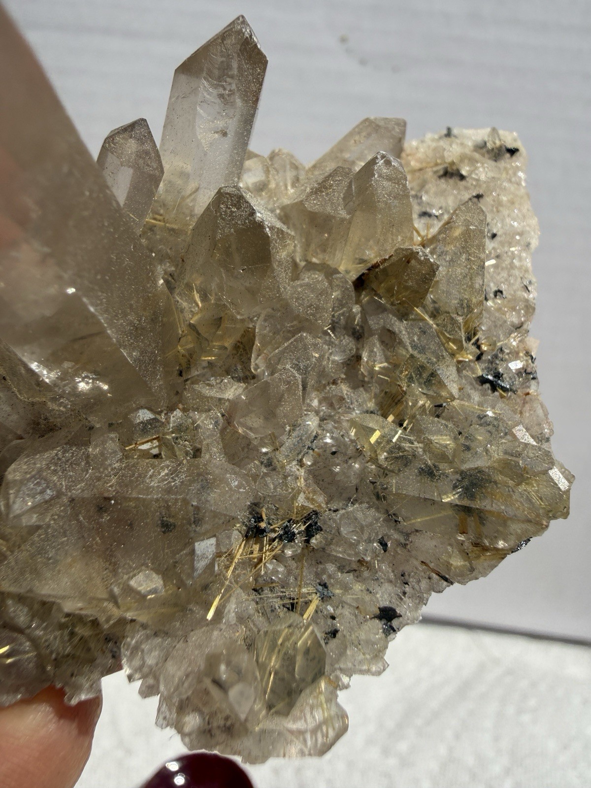 Rutilated Smoky Quartz Crystal Cluster Specimen – Golden Rutile Inclusions