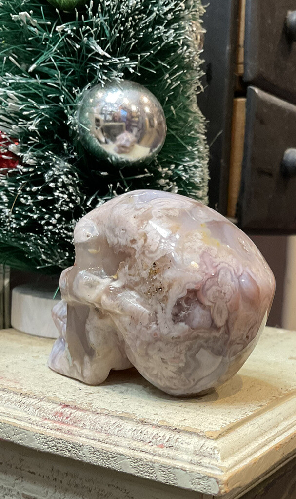 Flower Agate Skull (2″) Carved, Natural, Polished. Very Unique Piece!